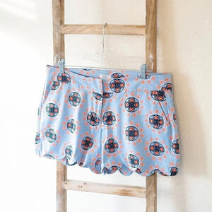 Crown & Ivy Shelby Shorts Sz 10 Blue Multi Retro Floral 4" Scalloped Hem